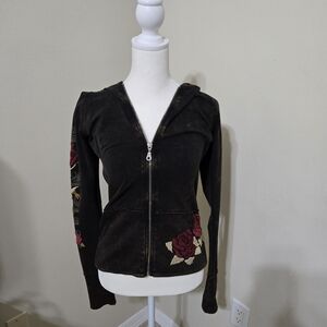 Ed Hardy Black Hoodie with Red Rose Embroidery